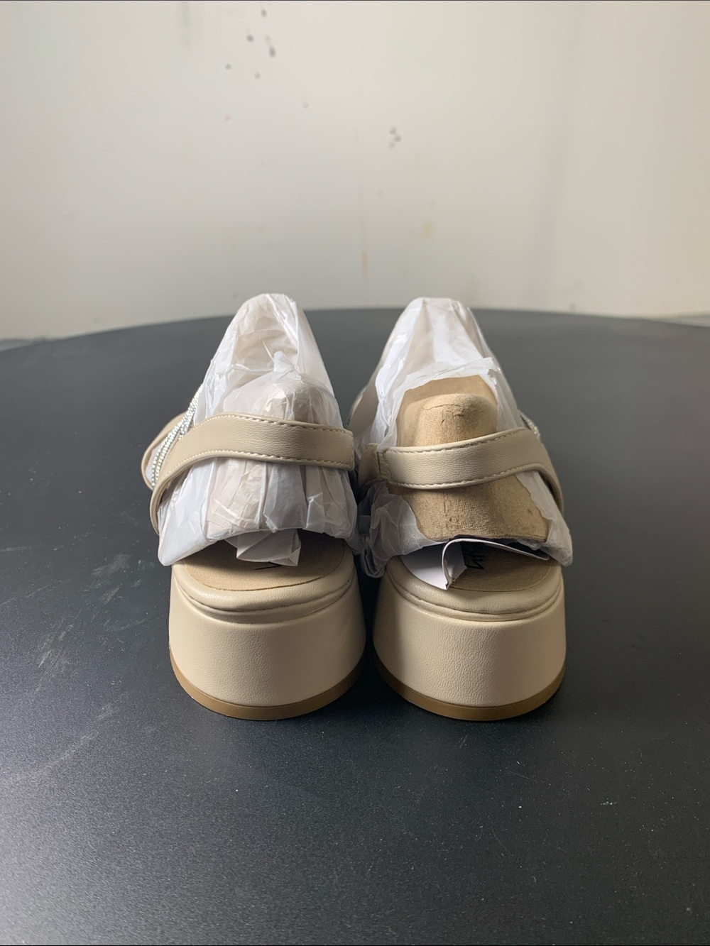 Life Stride Beige Slingback Heels with Silver Rhinestone Straps - Picture 6 of 7